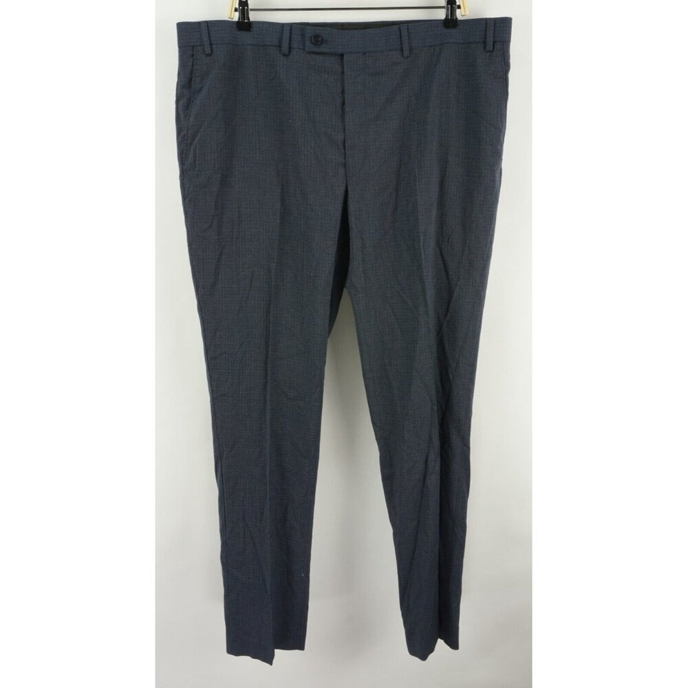 New $135 DKNY Men's 40 x 32 Modern-Fit Blue Mini Check Flat Suit Separate Pants